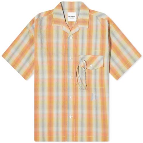 アンドワンダー スリーブ 橙 オレンジ 半袖 メンズ 【 AND WANDER AND WANDER DRY CHECK SHORT SLEEVE SHIRT / ORANGE 】 メンズファッション トップス