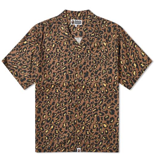 AxCVOGCv qE Ip[h F CG[ Y y A BATHING APE A BATHING APE LEOPARD OPEN COLLAR SHIRT / YELLOW z Yt@bV gbvX