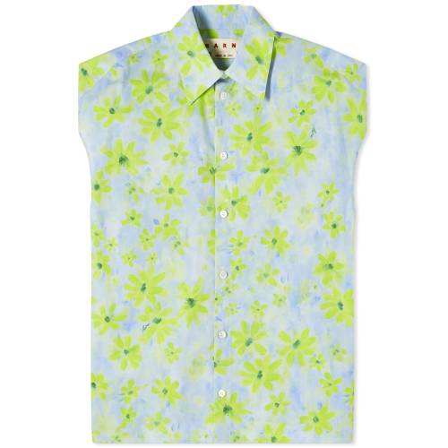 マルニ アクアマリン レディース 【 MARNI COCOON SLEEVLESS PRINTED SHIRT / AQUAMARINE 】 レディースファッション トップス