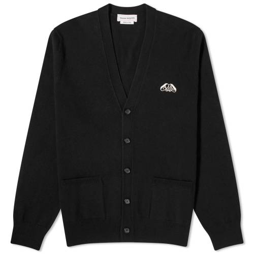 アレキサンダーマックイーン ロゴ カーディガン 黒色 ブラック メンズ 【 ALEXANDER MCQUEEN ALEXANDER MCQUEEN EMBROIDERED SEAL LOGO CARDIGAN / BLACK 】 メンズファッション トップス