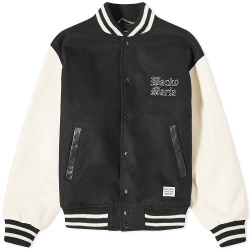 ワコマリア ワコマリア ロゴ レザー ジャケット 黒色 ブラック メンズ 【 WACKO MARIA WACKO MARIA GOTHIC LOGO LEATHER VARSITY JACKET / BLACK 】 メンズファッション コート