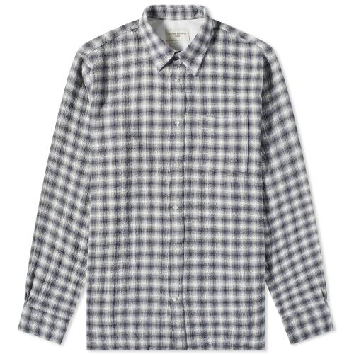 オフィシンジェネラル 灰色 グレー 白色 ホワイト GéNéRALE & メンズ 【 OFFICINE GENERALE OFFICINE ALEX CHECK SEERSUCKER SHIRT / DARK GREY & WHITE 】 メンズファッション トップス