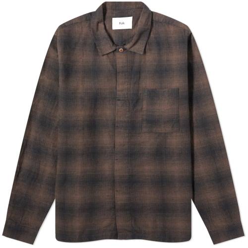 yX[p[SALE6/11[2ztH[N F uE Y y FOLK CHECKED PATCH SHIRT / BROWN z Yt@bV gbvX