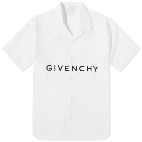 ジバンシィ ロゴ 白色 ホワイト 黒色 ブラック & メンズ 【 GIVENCHY LOGO HAWAIIAN SHIRT / WHITE & BLACK 】 メンズファッション トップス