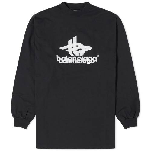 バレンシアガ スリーブ ロゴ Tシャツ 黒色 ブラック 白色 ホワイト 長袖 & メンズ 【 BALENCIAGA LONG SLEEVE LOGO T-SHIRT / BLACK & WHITE 】 メンズファッション トップス カットソー