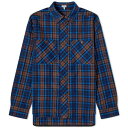 ロエベ 紺色 ネイビー 青色 ブルー 茶色 ブラウン & メンズ 【 LOEWE CHECK OVERSHIRT / NAVY BLUE & BROWN 】 メンズファッション トップス