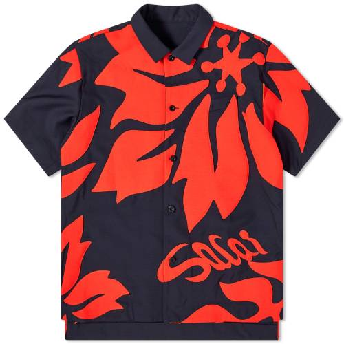 TJC F lCr[  bh & Y y SACAI FLORAL EMBROIDERED PATCH VACATION SHIRT / NAVY & RED z Yt@bV gbvX