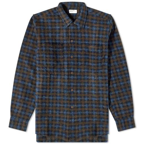 jo[T[NX t[X F uE XJC [NVc & Y y UNIVERSAL WORKS UNIVERSAL WORKS CHECKERED FLEECE WORK SHIRT / BROWN & SKY z Yt@bV gbvX