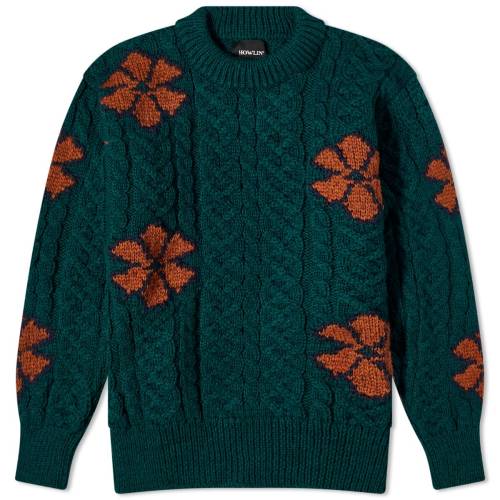 楽天スニケスハウリンバイモリソン クルー ニット フォレスト HOWLIN' メンズ 【 HOWLIN BY MORRISON CABLED FLOWERS CREW KNIT / FOREST 】 メンズファッション トップス セーター