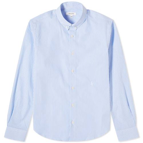 ダウン 青色 ブルー ストライプ & メンズ 【 SPORTY & RICH SPORTY RICH BUTTON DOWN SHIRT / LIGHT BLUE STRIPE 】 メンズファッション トップス