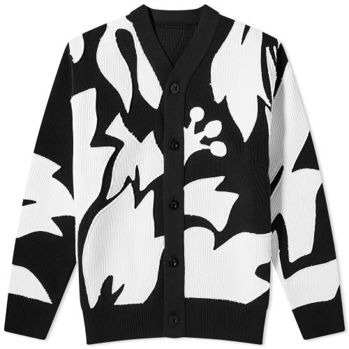 サカイ カーディガン 黒色 ブラック 白色 ホワイト & メンズ 【 SACAI FLORAL EMBROIDERED PATCH CARDIGAN / BLACK & OFF WHITE 】 メンズファッション トップス