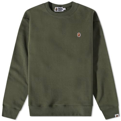 アベイシングエイプ クルー スウェット オリーブ スウェットトレーナー メンズ 【 A BATHING APE A BATHING APE HEAD ONE POINT RELAXED FIT CREW SWEAT / OLIVE DRAB 】 メンズファッション トップス