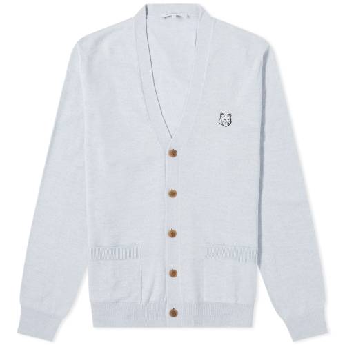 メゾンキツネ フォックス カーディガン 青色 ブルー KITSUN? メンズ 【 MAISON KITSUNE MAISON BOLD FOX HEAD PATCH CARDIGAN / LIGHT BLUE MELANGE 】 メンズファッション トップス