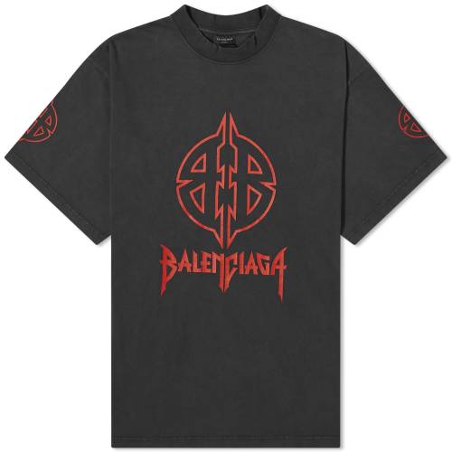 バレンシアガ メタル Tシャツ 黒色 ブラック 赤 レッド & メンズ 【 BALENCIAGA METAL T-SHIRT / FADED BLACK & RED 】 メンズファッション トップス カットソー