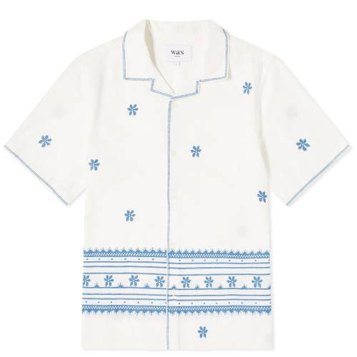 F u[ & Y y WAX LONDON WAX LONDON DIDCOT DAISY EMBROIDERY VACATION SHIRT / ECRU & BLUE z Yt@bV gbvX