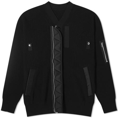 サカイ ナイロン ニット カーディガン 黒色 ブラック メンズ 【 SACAI NYLON TWILL X KNIT CARDIGAN / BLACK 】 メンズファッション トップス