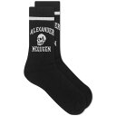 アレキサンダーマックイーン ロゴ 黒色 ブラック 白色 ホワイト & メンズ 【 ALEXANDER MCQUEEN ALEXANDER MCQUEEN VARSITY SKULL LOGO SOCK / BLACK & WHITE 】 インナー 下着 ナイトウエア レッグ