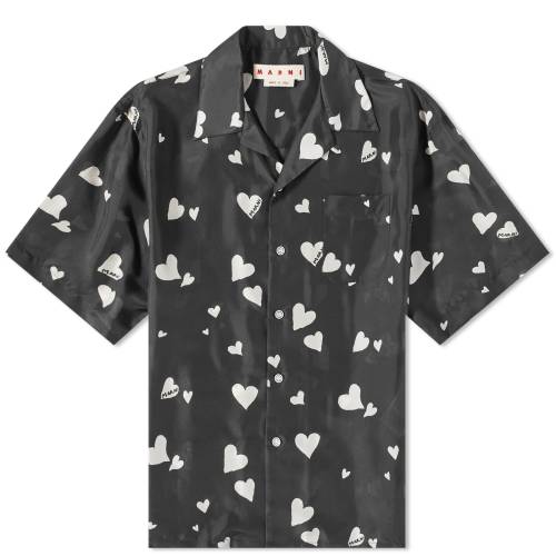 }j F ubN Y y MARNI BUNCH OF HEARTS SILK BOWLING SHIRT / BLACK z Yt@bV gbvX