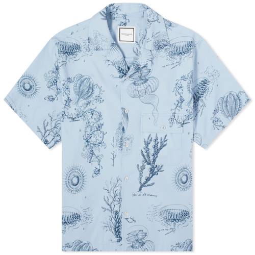 E[~ F u[ Y y WOOYOUNGMI MARINE PRINT VACATION SHIRT / BLUE z Yt@bV gbvX