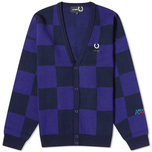 【★スーパーSALE★6/11深夜2時迄】フレッドペリー カーディガン 紺色 ネイビー メンズ 【 FRED PERRY FRED PERRY X RAF SIMONS CHECKERBOARD CARDIGAN / NAVY 】 メンズファッション トップス