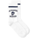 アレキサンダーマックイーン ロゴ 靴下 白色 ホワイト 藍色 インディゴ & メンズ 【 ALEXANDER MCQUEEN ALEXANDER MCQUEEN VARSITY SKULL LOGO SOCKS / WHITE & INDIGO 】 インナー 下着 ナイトウエア レッグ