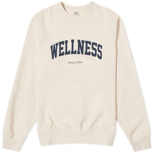 クルー スウェット クリーム 紺色 ネイビー & スウェットトレーナー メンズ 【 SPORTY & RICH SPORTY RICH WELLNESS IVY CREW SWEAT / CREAM & NAVY 】 メンズファッション トップス