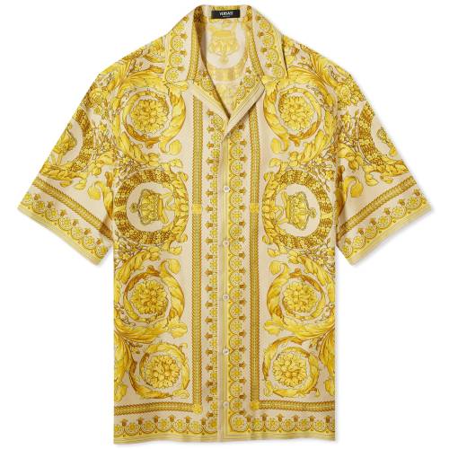 FT[`F '92 Y y VERSACE BAROQUE SILK VACATION SHIRT / CHAMPAGNE z Yt@bV gbvX