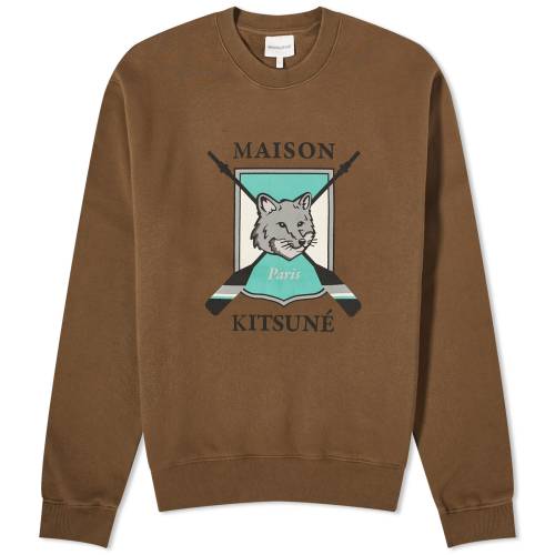 メゾンキツネ カレッジ フォックス クルー スウェット カーキ スウェットトレーナー メンズ 【 MAISON KITSUNE MAISON KITSUNE COLLEGE FOX PRINTED COMFORT CREW SWEAT / KHAKI 】 メンズファッション トップス