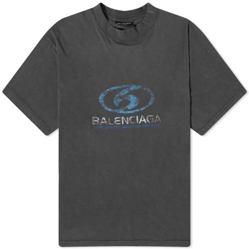 バレンシアガ ロゴ Tシャツ 黒色 ブラック 青色 ブルー & メンズ 【 BALENCIAGA SURF LOGO TEE / FADED BLACK & BLUE 】 メンズファッション トップス カットソー