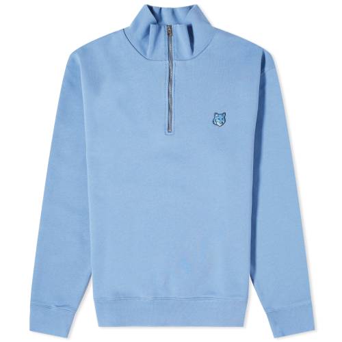 メゾンキツネ フォックス ハーフ スウェット 青色 ブルー KITSUN? ハーフジップ メンズ 【 MAISON KITSUNE MAISON BOLD FOX HEAD PATCH HALF ZIP SWEAT / HAMPTON BLUE 】 メンズファッション トップス トレーナー