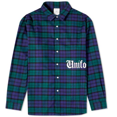 jtH[GNXyg S  O[ Y y UNIFORM EXPERIMENT UNIFORM EXPERIMENT GOTHIC LOGO FLANNEL SHIRT / GREEN z Yt@bV gbvX