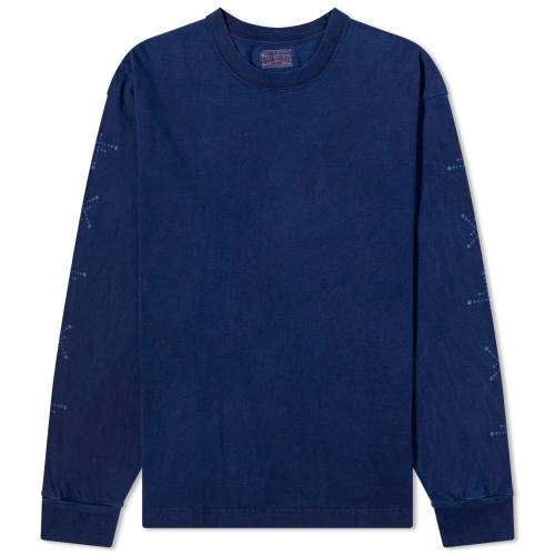 青色 ブルー スリーブ Tシャツ 藍色 インディゴ 長袖 メンズ 【 BLUE BLUE JAPAN BLUE JAPAN KOBOREBI BASSEN PRINTED LONG SLEEVE T-SHIRT / INDIGO 】 メンズファッション トップス カットソー