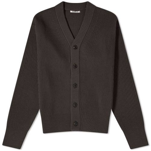 カーディガン 茶色 ブラウン メンズ 【 AURALEE FRENCH MERINO RIB CARDIGAN / DARK BROWN 】 メンズファッション トップス