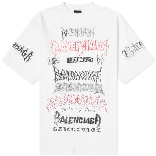 バレンシアガ メタル ロゴ Tシャツ 白色 ホワイト 黒色 ブラック 赤 レッド & メンズ 【 BALENCIAGA METAL LOGO T-SHIRT / WHITE BLACK & RED 】 メンズファッション トップス カットソー