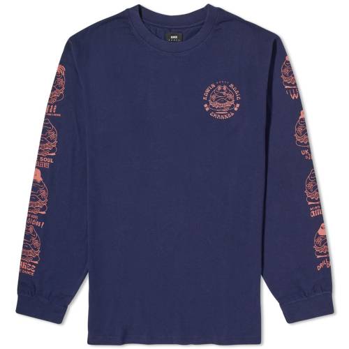 楽天スニケスエドウイン スリーブ Tシャツ 青色 ブルー 長袖 メンズ 【 EDWIN MUSIC CHANNEL LONG SLEEVE T-SHIRT / MARITIME BLUE 】 メンズファッション トップス カットソー