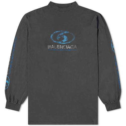 バレンシアガ ロゴ Tシャツ 黒色 ブラック 青色 ブルー & メンズ 【 BALENCIAGA SURF LOGO LONGSLEEVE TEE / FADED BLACK & BLUE 】 メンズファッション トップス カットソー