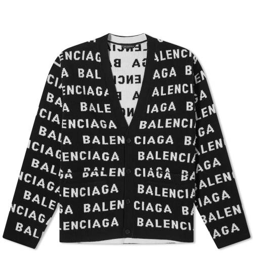 バレンシアガ ロゴ カーディガン 黒色 ブラック 白色 ホワイト & メンズ 【 BALENCIAGA REPEAT LOGO CARDIGAN / BLACK & WHITE 】 メンズファッション トップス