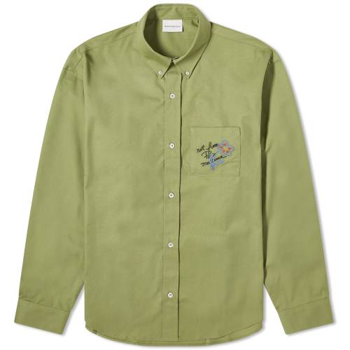 楽天スニケスドロールドムッシュ ロゴ ダウン カーキ DRôLE メンズ 【 DROLE DE MONSIEUR DE MONSIEUR SKETCH LOGO BUTTON DOWN SHIRT / LIGHT KHAKI 】 メンズファッション トップス