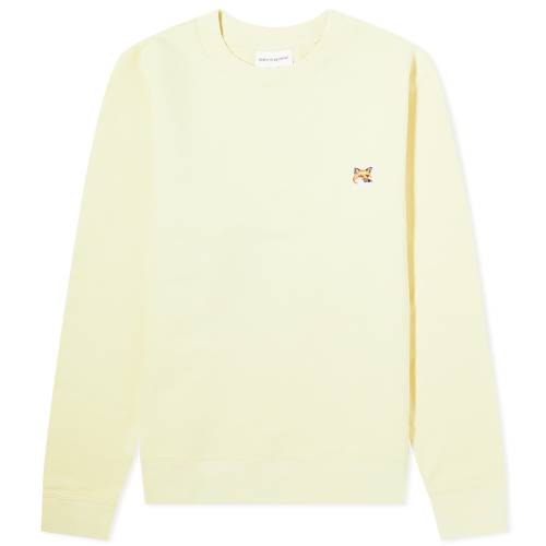 メゾンキツネ フォックス クルー スウェット 黄色 イエロー KITSUNé スウェットトレーナー メンズ 【 MAISON KITSUNE MAISON FOX HEAD PATCH CREW SWEAT / CHALK YELLOW 】 メンズファッション トップス