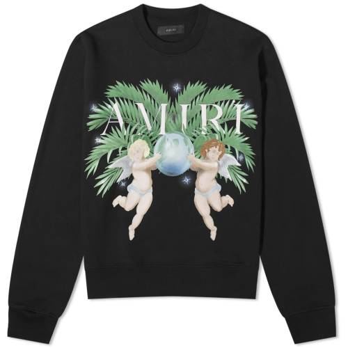 アミリ クルー スウェット 黒色 ブラック スウェットトレーナー メンズ 【 AMIRI AIRBRISH CHERUB CREW SWEAT / BLACK 】 メンズファッション トップス