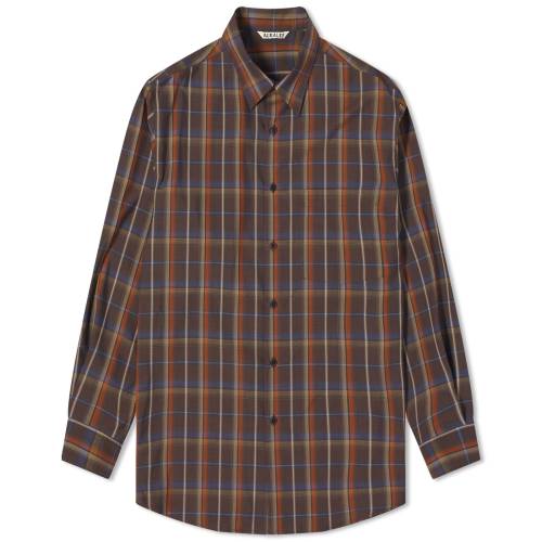 F uE Y y AURALEE SUPERLIGHT WOOL CHECK SHIRT / DARK BROWN CHECK z Yt@bV gbvX