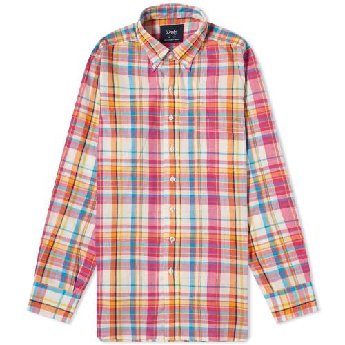 _E sN DRAKE'S Y y MADRAS BUTTON DOWN SHIRT / PINK MULTI z Yt@bV gbvX