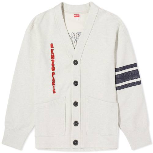 ケンゾー カーディガン 灰色 グレー メンズ 【 KENZO DRAWN VARSITY OVERSIZE CARDIGAN / PALE GREY 】 メンズファッション トップス