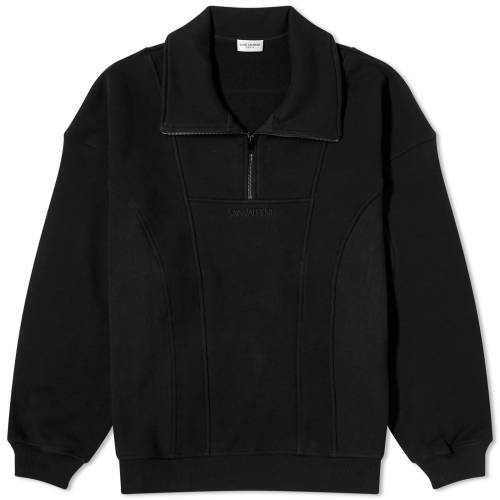 サンローラン ロゴ ハーフ スウェットシャツ トレーナー 黒色 ブラック ハーフジップ メンズ 【 SAINT LAURENT SAINT LAURENT LOGO HALF ZIP SWEATSHIRT / BLACK 】 メンズファッション トップス ニット セータ