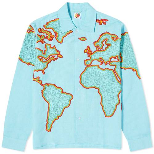 XJC nC F u[ Y y SKY HIGH FARM SKY HIGH FARM WORLD EMBROIDERED SHIRT / BLUE z Yt@bV gbvX