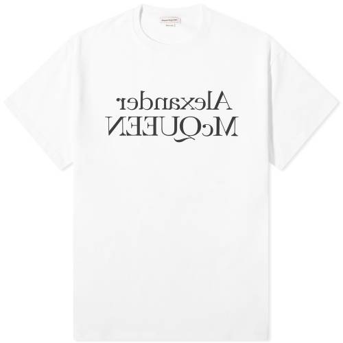 アレキサンダーマックイーン ロゴ Tシャツ 白色 ホワイト 黒色 ブラック メンズ 【 ALEXANDER MCQUEEN ALEXANDER MCQUEEN REFLECTED FOIL LOGO T-SHIRT / WHITE BLACK 】 メンズファッション トップス カットソー