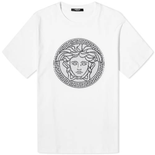 ヴェルサーチェ Tシャツ 白色 ホワイト メンズ 【 VERSACE EMBROIDERED MEDUSA T-SHIRT / OPTICAL WHITE 】 メンズファッション トップス カットソー