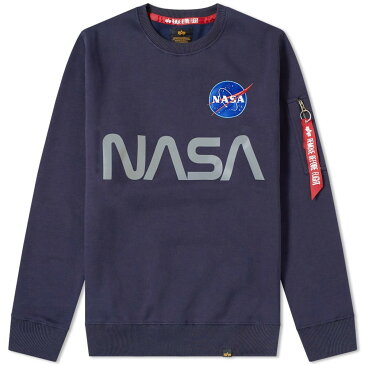 アルファ インダストリーズ ALPHA INDUSTRIES 【 NASA REFLECTIVE CREW SWEAT REPLICA BLUE 】 メンズファッション トップス スウェット トレーナー 送料無料