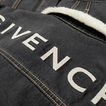 GIVENCHY ロゴ デニム 黒 ブラック 【 BLACK GIVENCHY TEXT LOGO SHEARLING DENIM JACKET 】 メンズファッション コート ジャケット