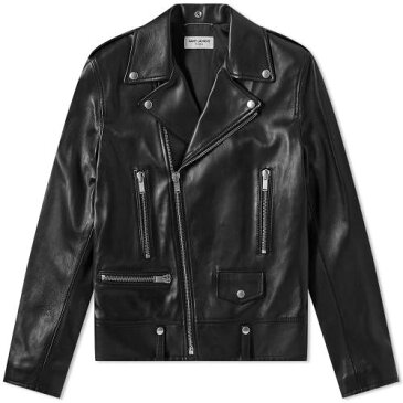 SAINT LAURENT クラシック レザー 黒 ブラック ナチュラル & 【 BLACK SAINT LAURENT CLASSIC LEATHER BIKER JACKET NATURAL 】 メンズファッション コート ジャケット